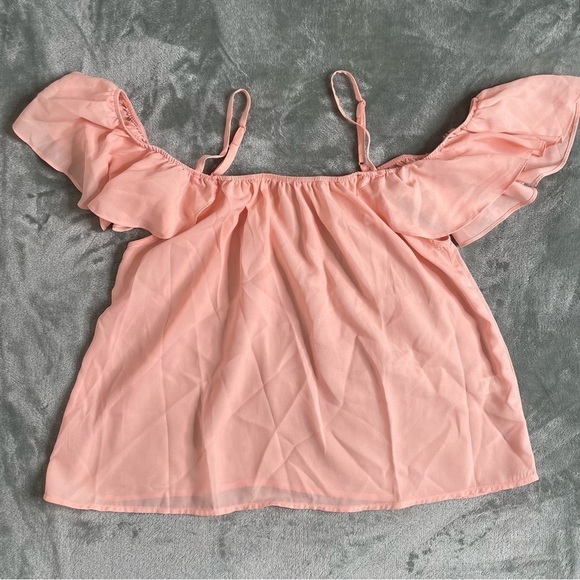 Heart & Hips Coral Orange Off The Shoulder Fiesta Blouse Ruffle Top Size Medium - Picture 6 of 9